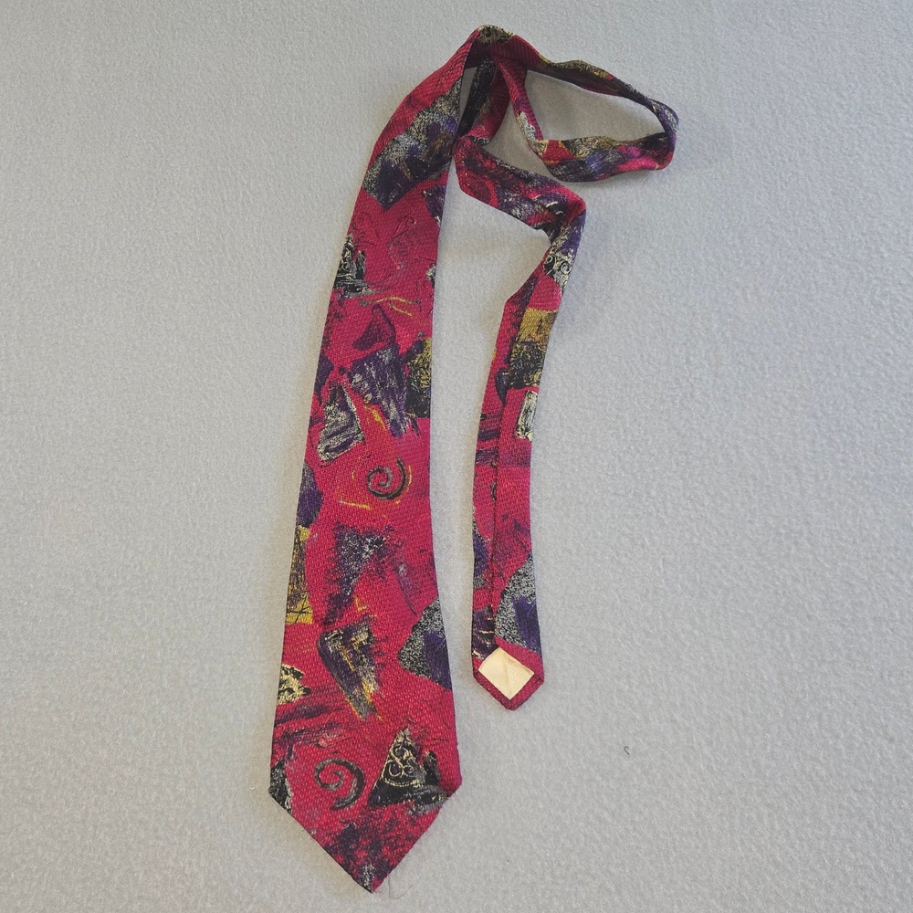 Fumagalli's Necktie Mens OS Red Abstract Silk Hand Made in Spain Italian Design